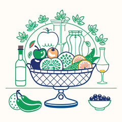 Adobe Illustrator ArtworkAssortment of healthy raw fruits and berries platter background, strawberries raspberries oranges plums apples kiwis grapes blueberries, mango, top view, selective focus Set o