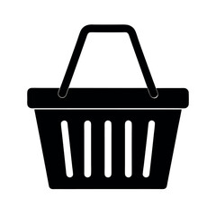 Grocery Basket Black Vector Silhouette with White Background