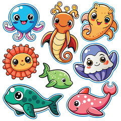 Obraz premium Cute Cartoon Ocean Creatures