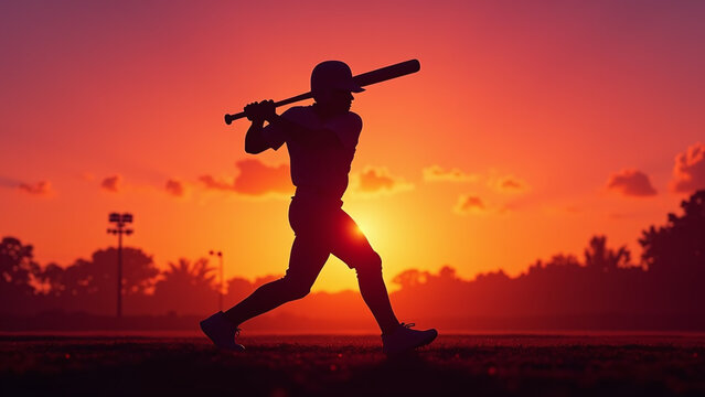 Baseball Player Silhouette at Sunset