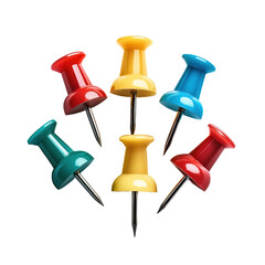 Colorful Push Pins for Organization and Crafting in Home Office Setting on transparent background