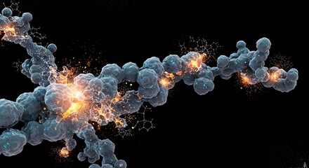 Abstract Molecule Network with Energy Burst on Black Background