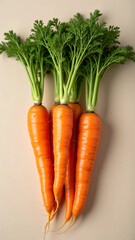 Image of Fresh Organic Carrots with Green Tops on Neutral Background &ndash; Ideal for Healthy Food Ads, Packaging, Editorial Use, and Farm-to-Table Concepts