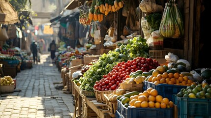 Fototapeta premium The open-air market under the sunshine
