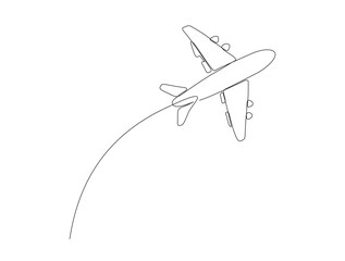 Airplane in single line draw illustration. Continuous one line drawing of flying aeroplane  Editable stroke.