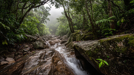 Fototapeta premium Mountain Stream Whispering Through the Forest