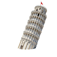 Architectural marvel, leaning tower of Pisa on a plain white background