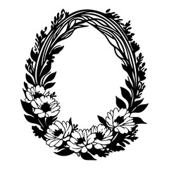 Elegant Floral Wreath Black and White Illustration