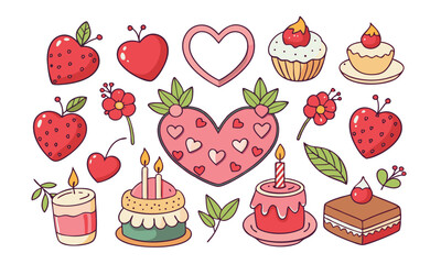 Romantic Coquette Clipart Set – Hand-Drawn Birth Day, Valentine’s Day & Wedding Elements with Hearts, Ribbons, Roses, and Vintage Love Decor