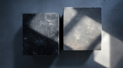 Two Square Stone Blocks, Dark and Light Gray Tones