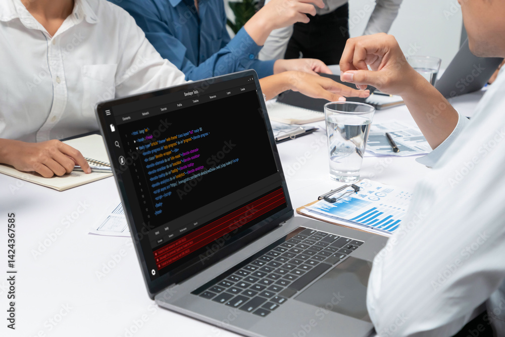 Aufkleber Software development programming on computer screen for brisk application and program coding