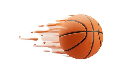 Flying Basketball with Motion Trail on White Background
