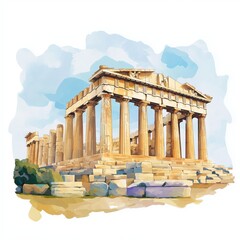 Fototapeta premium Acropolis of Athens. Acropolis of Athens hand drawn watercolor illustration