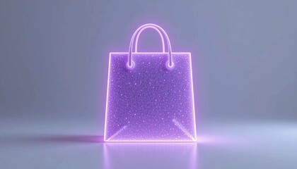 AI-Generated Glowing Shopping Bag – Futuristic Purple Retail Icon for E-Commerce Business, Digital Marketing Campaigns, Financial Sales Strategies, and Online Store Branding