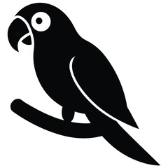 Obraz premium Black Silhouette Parrot Icon Bird Branch Tropical Avian Graphic