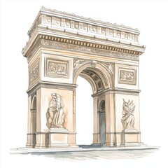 Fototapeta premium Arc de Triomphe. Arc de Triomphe hand drawn watercolor illustration