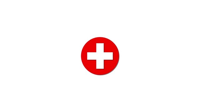 flag of the switzerland in the manner of badge isolated on black, plus symbol isolated white background, medical sign in red colour, Plus care icon