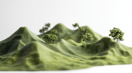 Miniature landscape, green hills, tiny trees