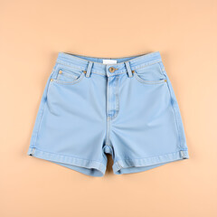 Blue denim shorts on beige background