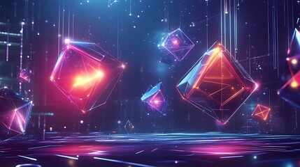Geometric sci fi shapes with floating holographic elements