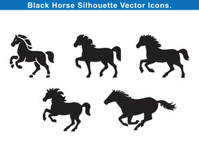 bundle pack of 16 horse silhouette vector Set of Black Running Horse icons Silhouettes on White Background