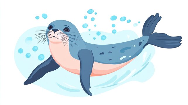 Cute cartoon seal swimming in water