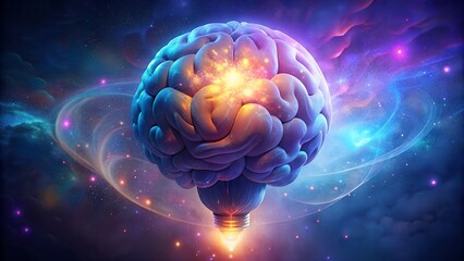 Obraz premium A glowing blue fractal brain, a futuristic illustration of neural energy in a spherical design