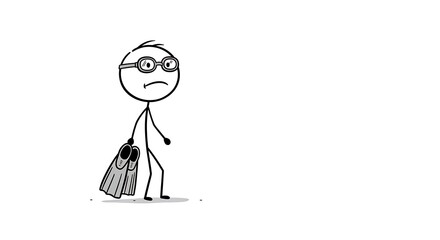 Stick Figure Carrying Fins Looking Disappointed Ready for Swimming Activity