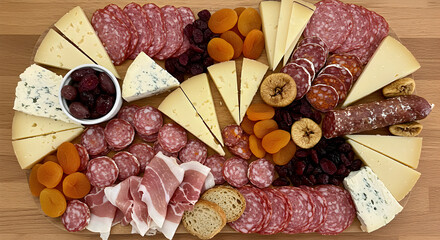 Delicious Platter of Cured Meats, Cheeses and Fruits Arrangement