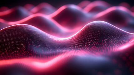 Fototapeta premium Abstract Pink and Purple Glowing Waves of Data Particles