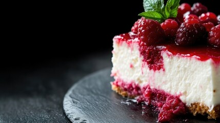Fresh raspberry cheesecake slice