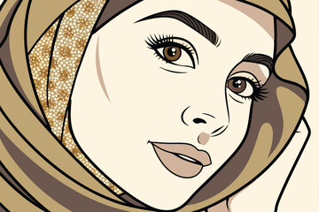 Stylized Hijab Woman Vector Art Elegant Cultural Portrait with Glitter Detail Modern Islamic Illustration