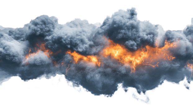PNG Black storm clouds lightning smoke fire.