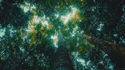 Fototapeta premium Lush forest canopy, upward view