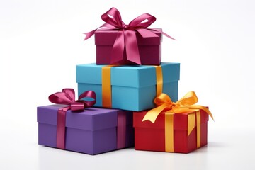 Obraz premium Seven varicolored gift boxes stacked in an appealing composition each wrapped in a different bold color