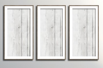 Large vertical wall picture frame with a glossy white border, mounted on a wooden panel wall, designed for showcasing artwork