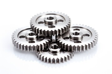 Steel gear wheels with a high-tech appearance representing mechanical efficiency and motion Isolated on white background