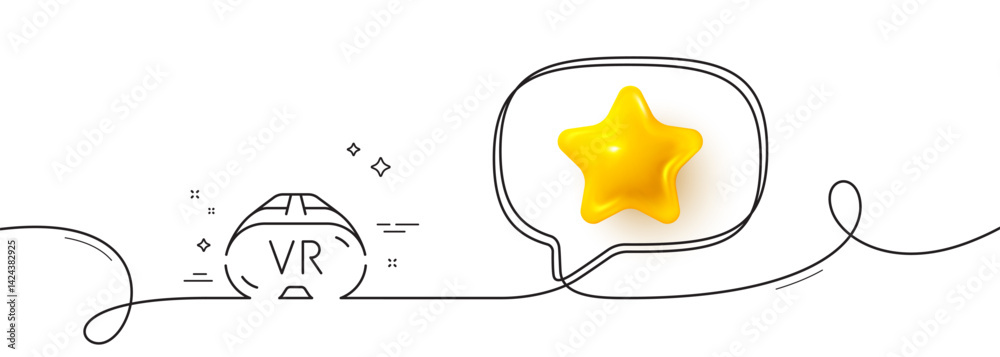 Poster vr line icon. continuous line with 3d star. virtual reality sign. ar simulator goggles symbol. 3d st