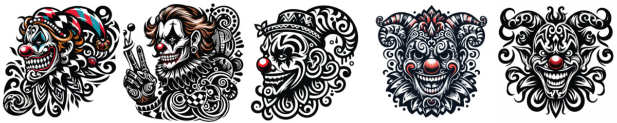 clown face tattoo graphic vector illustration