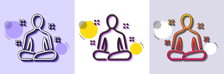 Yoga line icon. Halftone dotted pattern. Gradient icon with grain shadow. Meditation pose sign. Relax body and mind symbol. Line yoga icon. Various designs. Vector