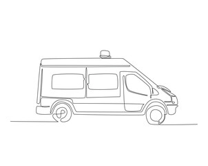 Ambulance car emergency service outline illustration. Continuous line drawing of ambulance.