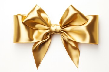 A perfectly crafted golden bow with a textured ribbon, its rich metallic sheen contrasting