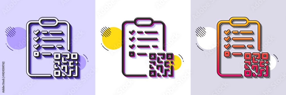Poster qr code line icon. halftone dotted pattern. gradient icon with grain shadow. scan barcode sign. chec