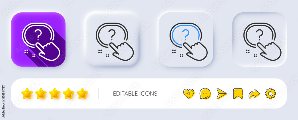 Poster question button line icon. neumorphic, flat shadow, 3d buttons. ask help sign. faq questionnaire sym