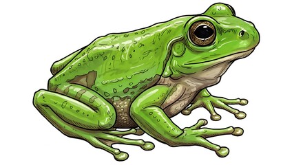 Obraz premium Sitting Green Frog Illustration on White Background
