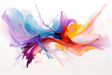 Obraz premium A vibrant abstract painting blending acrylic and watercolor techniques, featuring bold strokes of red, blue, and yellow intermingling