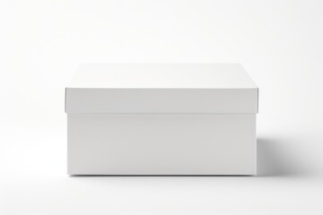 Realistic depiction of a perfectly sealed white cardboard box, with smooth, unwrinkled surfaces and crisp edges