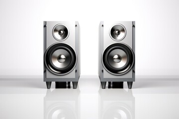Fototapeta premium Sound speakers placed in a spacious setting with a noticeable gap between each unit, showcasing their sleek design