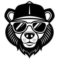 black and white cartoon illustration of a lion