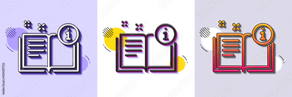 Poster instruction line icon. halftone dotted pattern. gradient icon with grain shadow. user manual sign. i